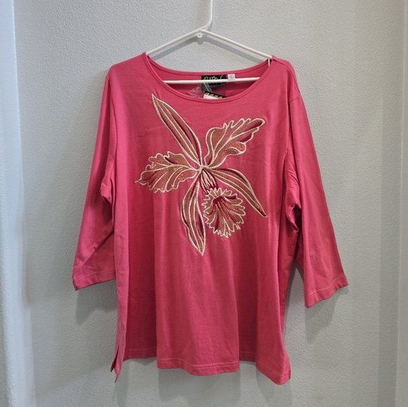 Bob Mackie Tops - Bob Mackie Pink Floral Embroidered Blouse 3/4 sleeve size 1X NWT